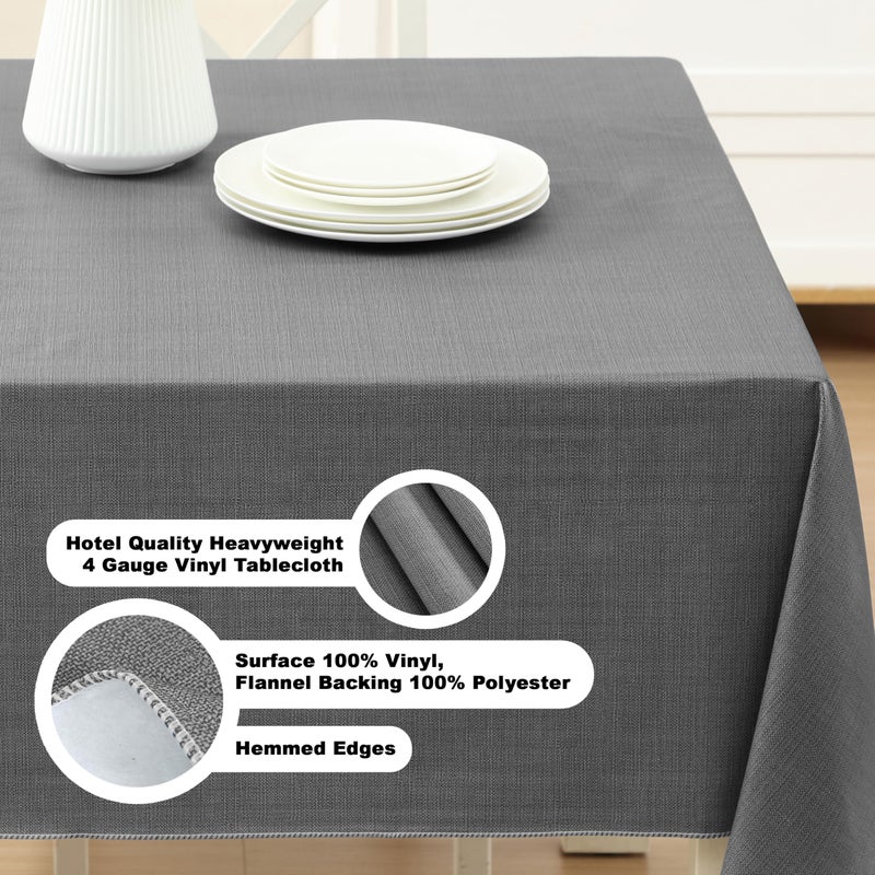 Lintex Cafe Hotel Linen Look Vinyl Flannel Backed Tablecloth, Heavyweight 4 Gauge, 60 x 120 Inch Rectangle, Grey Indoor Outdoor Waterproof Wipe Clean Table Cover - Image 4